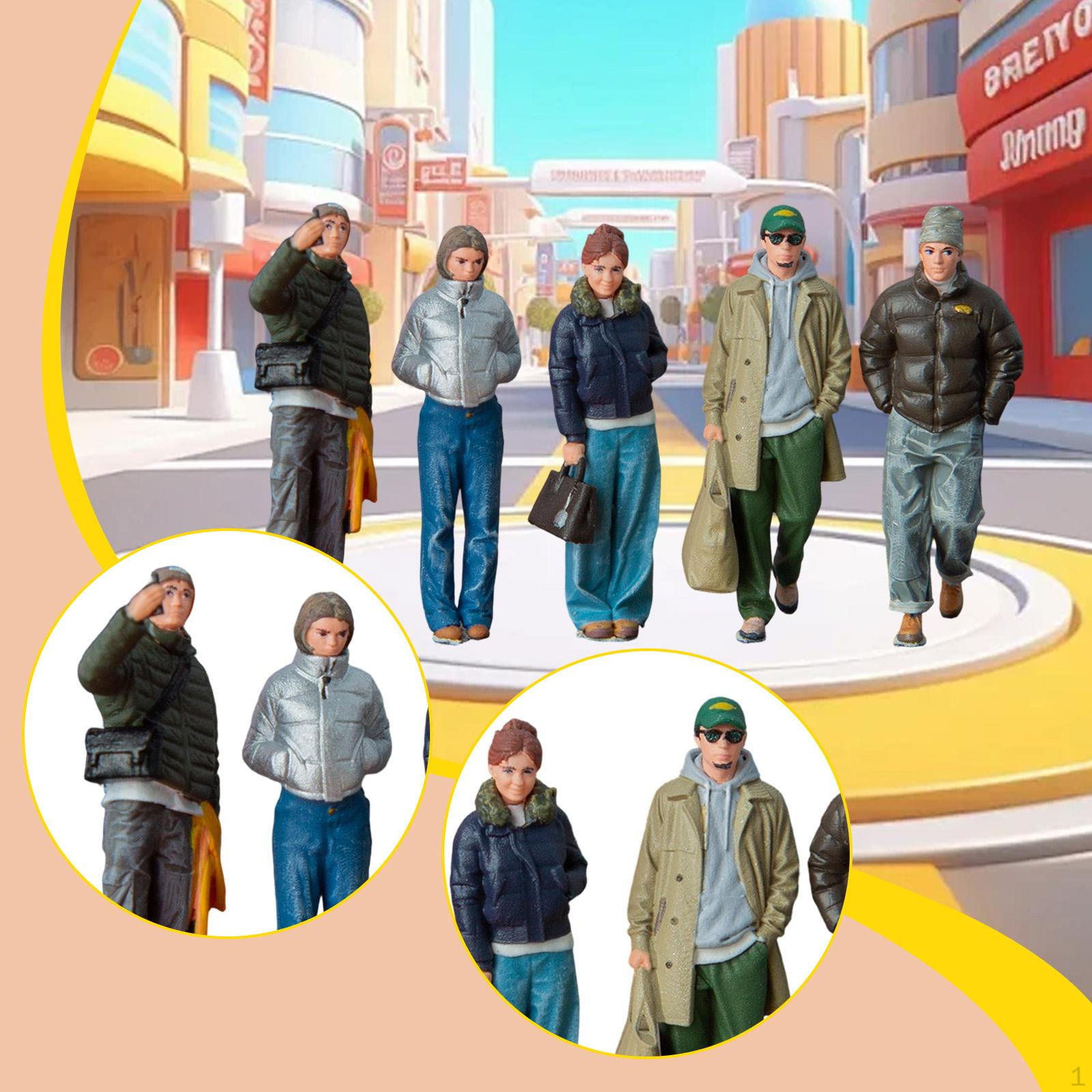 5 шт. Фигурки людей в масштабе 1/64, Фигурки из смолы, Коллекции, Модные Мужчина Женщина, Миниатюры для макета