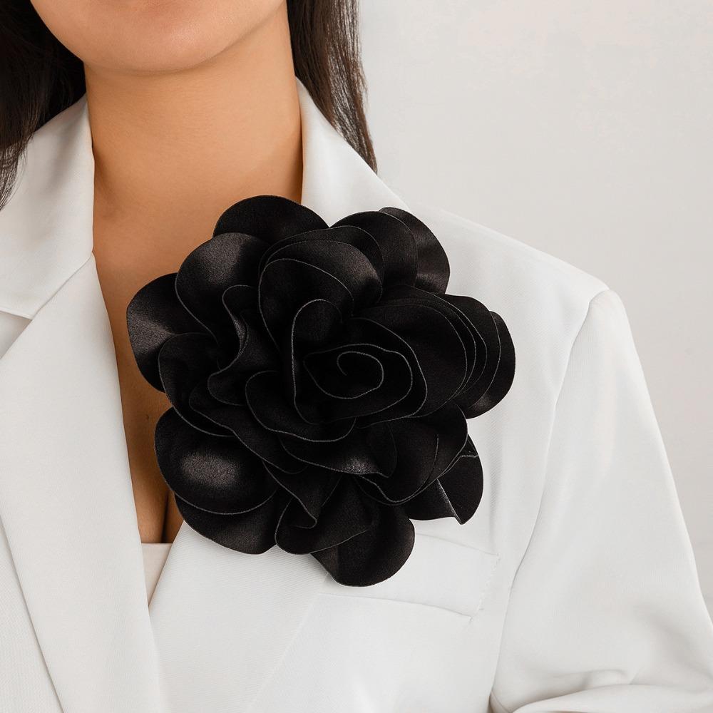 Retro Exaggerated Satin Fabric Large Flower Broochs Dual-purpose Duckbill Rose Pin Corsage for Women Jewelry Accessories Gifts