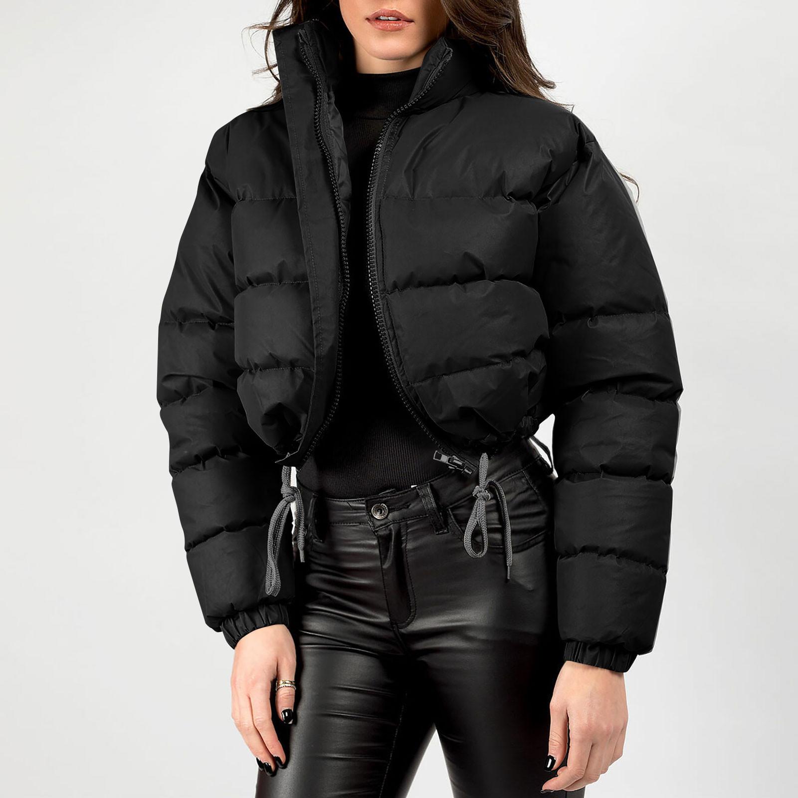 

Women s Short Long Sleeve Cotton Jacket Standing Collar Fashion Bread Clothes Cotton Coat Jacket L чорний