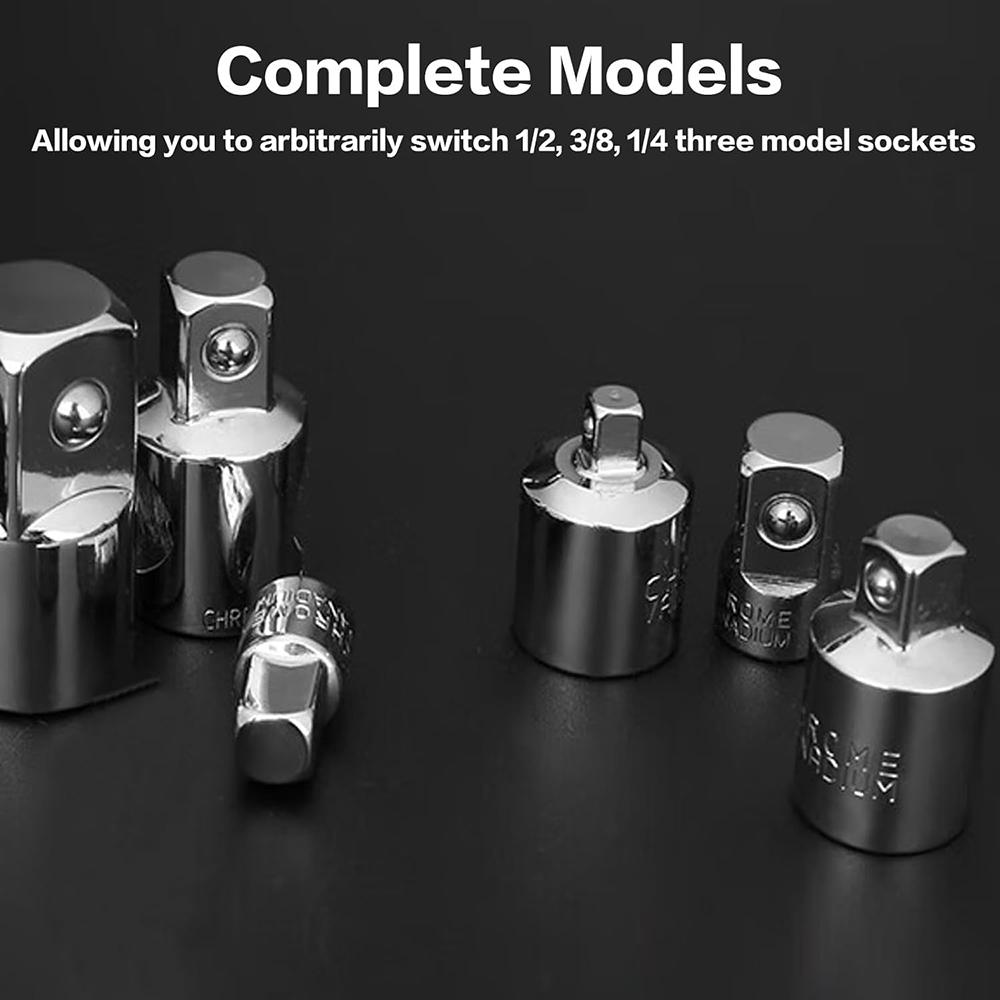 1/4" to 3/8" to 1/2" Socket Converter Kit 6pcs Chrome Vanadium Steel Ratchet Adapter Sleeve Drive Transform Joint Adapter Set