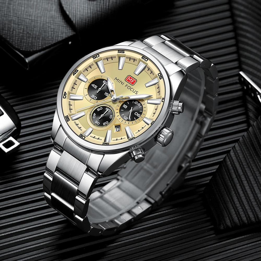 Mens Chronograph Watch Waterproof Quartz Wristwatch Steel Band Casual Business Male Clock Night Glow Display
