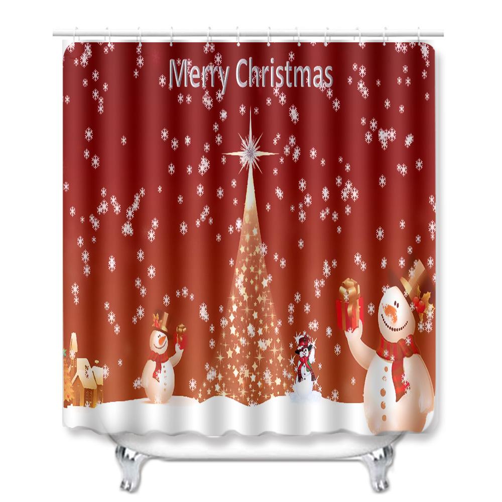 Christmas Printed Shower Curtain Floor Mat Four-Piece Bathroom Toilet Non-Slip Absorbent Carpet Toilet Non-Slip Door Mat