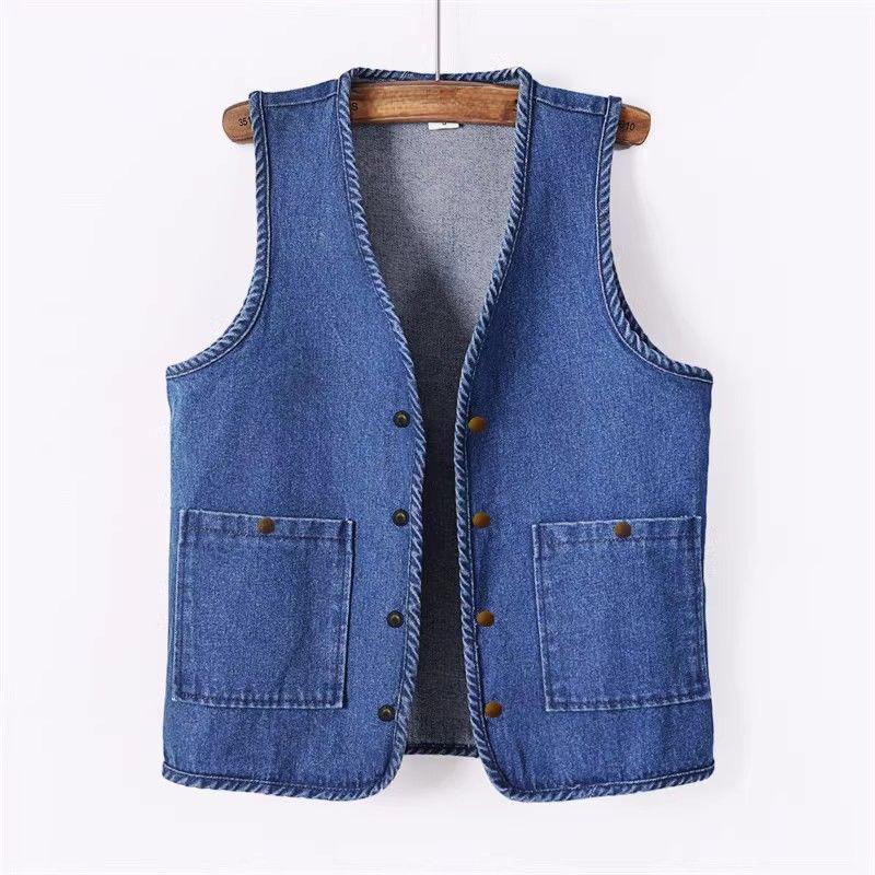 Women's Short   Denim Vest  Spring   Slim Sleeveless Jacket Vest Single-breasted Solid Color Top