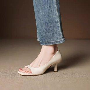 

Women s Elegant Open Toes Square Head Slim Heel Sandals Summer New Style Fashion Comfortable Breathable Slip on Cool Pumps 34