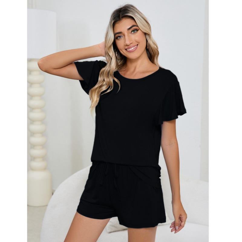 Plus Size Women's Round Neck Casual Home Wear Short Sleeved Shorts Pajamas Set