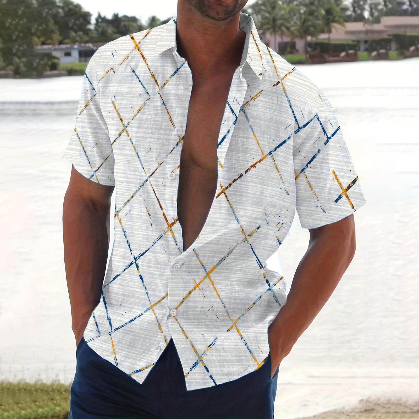 

Мужская летняя новая свободная рубашка с коротким рукавом с принтом, кардиган, пляжная рубашка XL белый