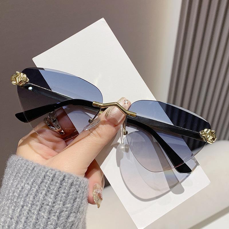 Cat Eye Rimless Sunglasses Women Men Luxury UV400 Protection Gradient Lens Metal Frame Fashion Eyewear Shades