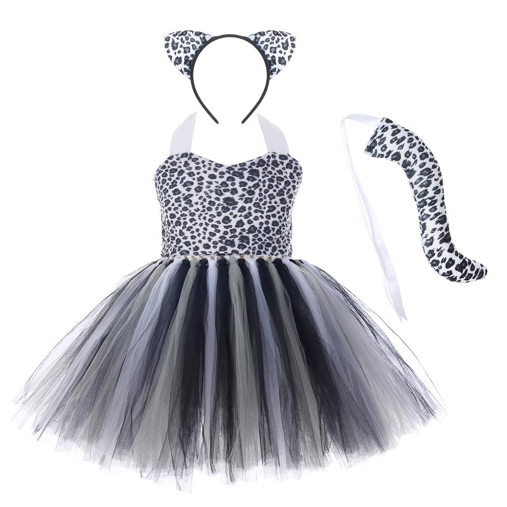 Baby Girls Halloween Cosplay Costume Kids Forest Theme Giraffe Cows Tiger Print Tutu Dress Party