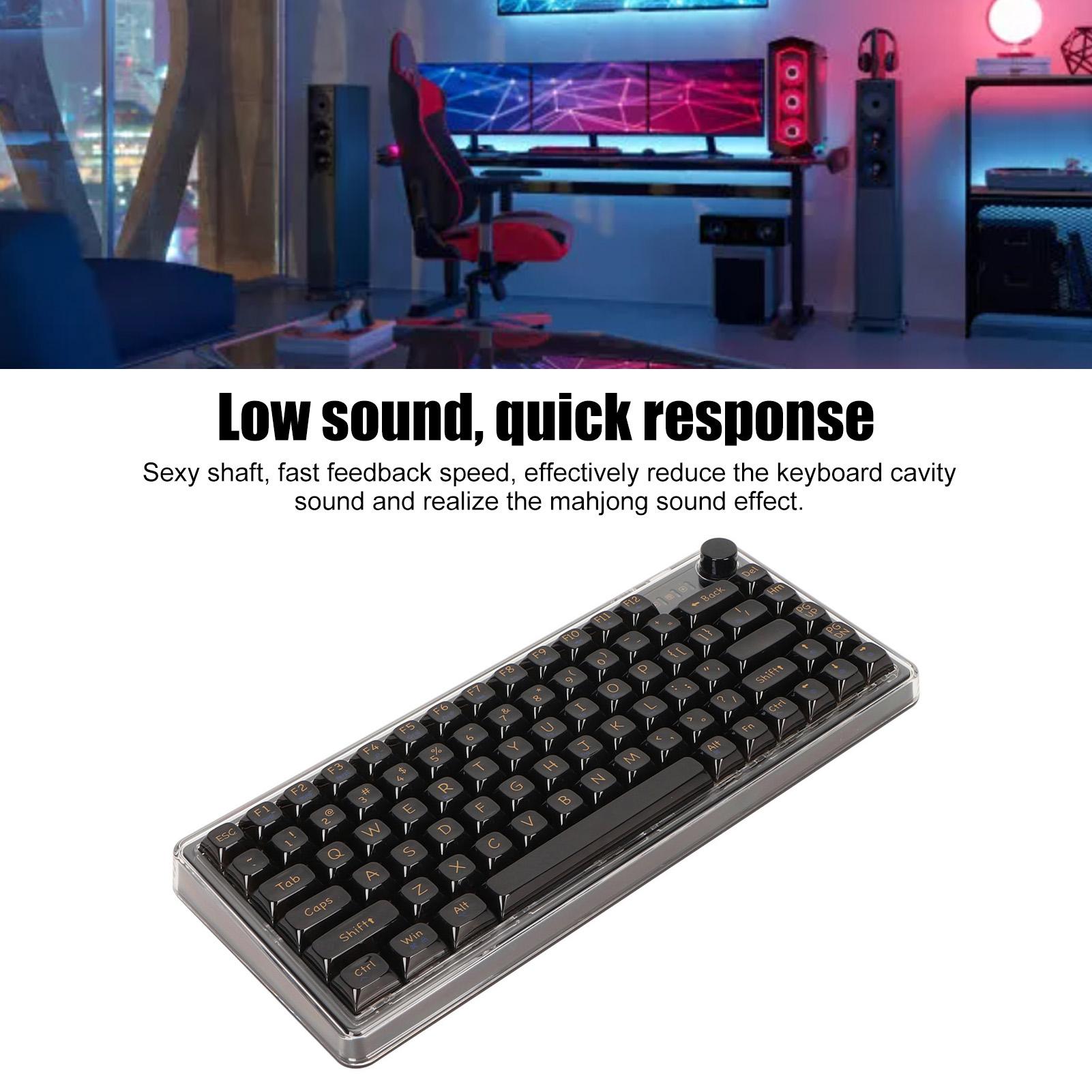 

Механическая игровая клавиатура с креплением на прокладках, прозрачными колпачками клавиш, возможностью горячей замены, RGB, BT5.0, 2.4 ГГц чёрный