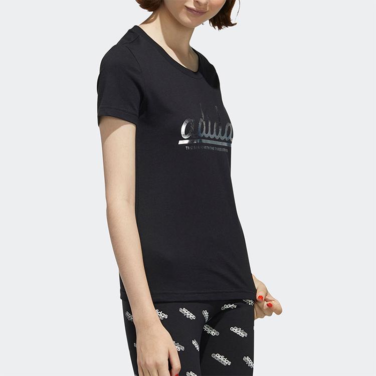 Adidas Letter Logo Print Cotton Short Sleeve T-Shirt Women Tops Black FM6176