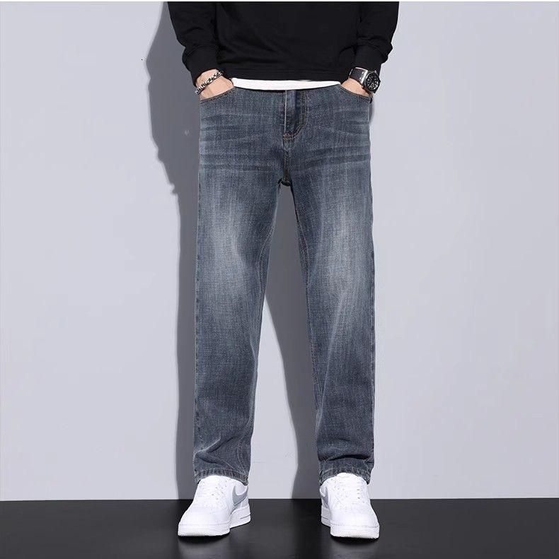 Men's High-End Retro Straight Jeans - Elastic, Thickened, Plus Velvet, Casual Long Pants for Autumn and Winter