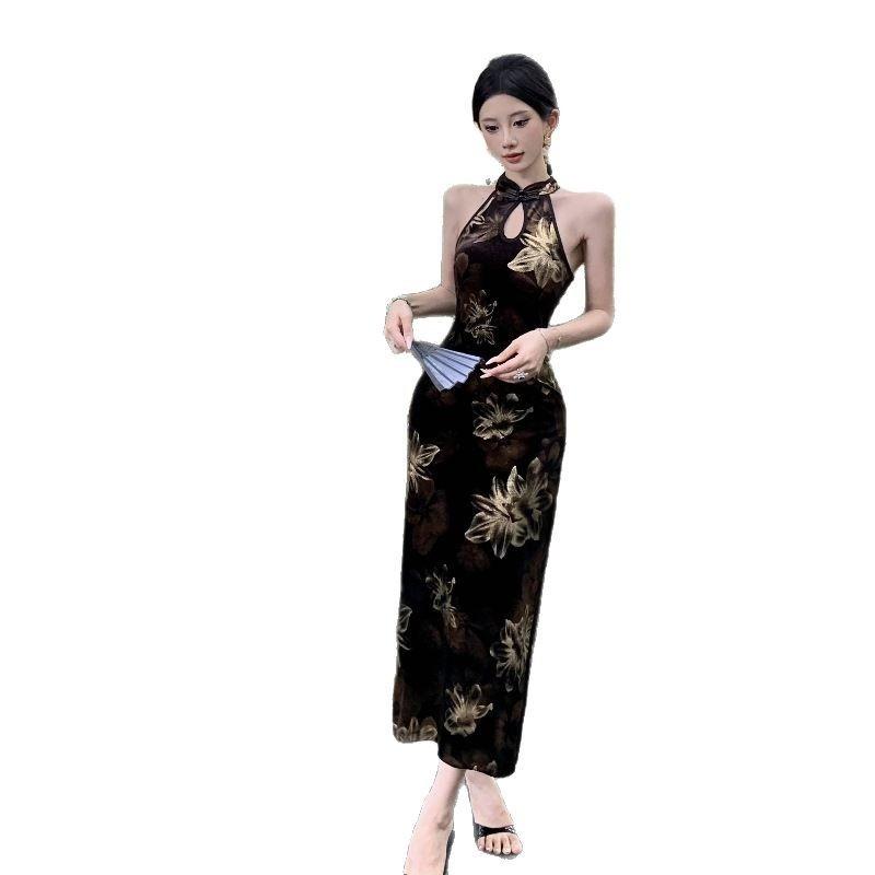 New Chinese Retro Improved Cheongsam Dress Feminine Temperament Light and Ripe Hip-wrapped Skirt Long Dress