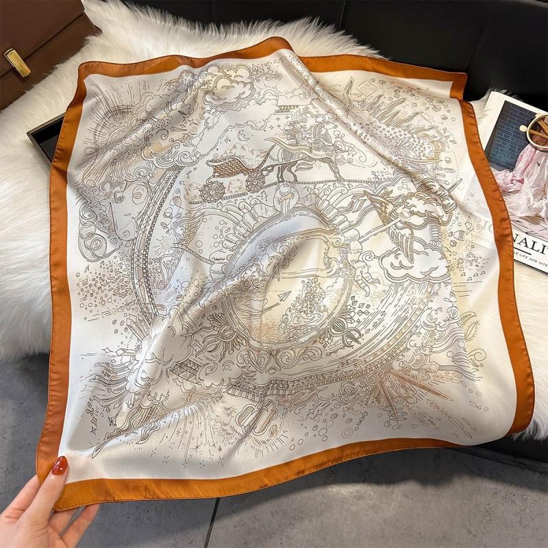 70x70cm Lightweight Silk-Look Square Scarf Women French Chic Hair Band Office Accessory Viscose 96%