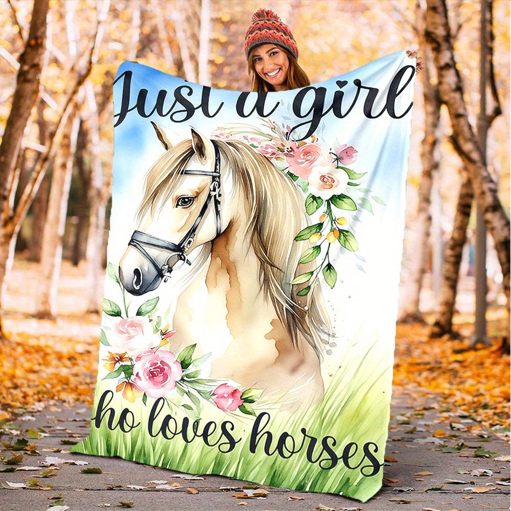 

1pc Horse, Flowers, Girl Digital Printed Flannel Blanket, Super Soft Plush Fleece Bed Cover, Multipurpose Four Season Blanket for Sofa, Bed, 150x180cm
