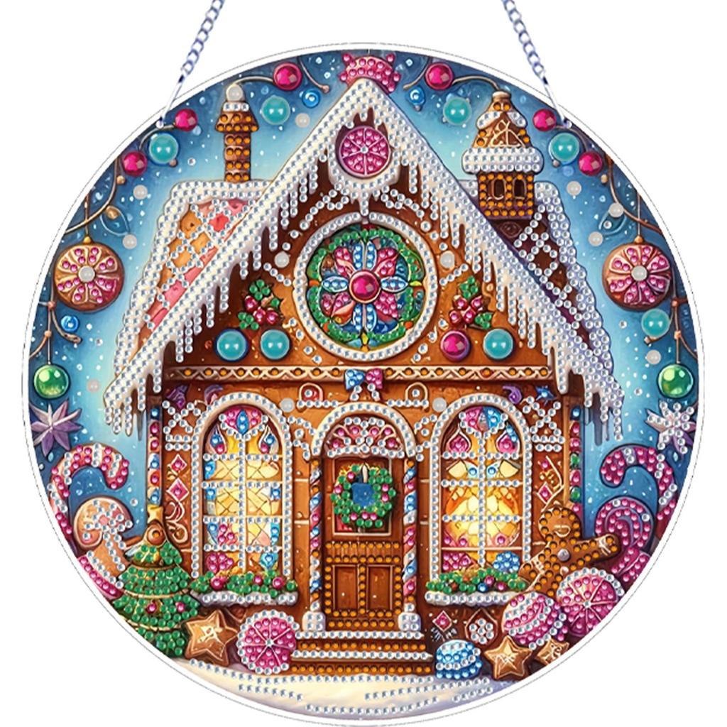 Xmas Theme 2D Flat DIY Double Sided Hanging Diamond Art Kits Rhinestone Diamond Art Window Pendants DIY Home Decor Hanging Charm