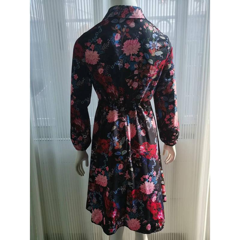Nové letní šaty s dlouhým rukávem, s květinovým potiskem, vintage, dámské, na knoflíky, se šněrováním v pase, volné košilové šaty, dámská móda, ležérní áčkového střihu, dámské šaty 26201