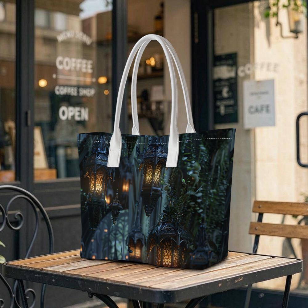 Dark Retro Lantern Pattern Women Tote Bag Daily Casual Large Capacity Portable Travel Commuter Shoulder Bag