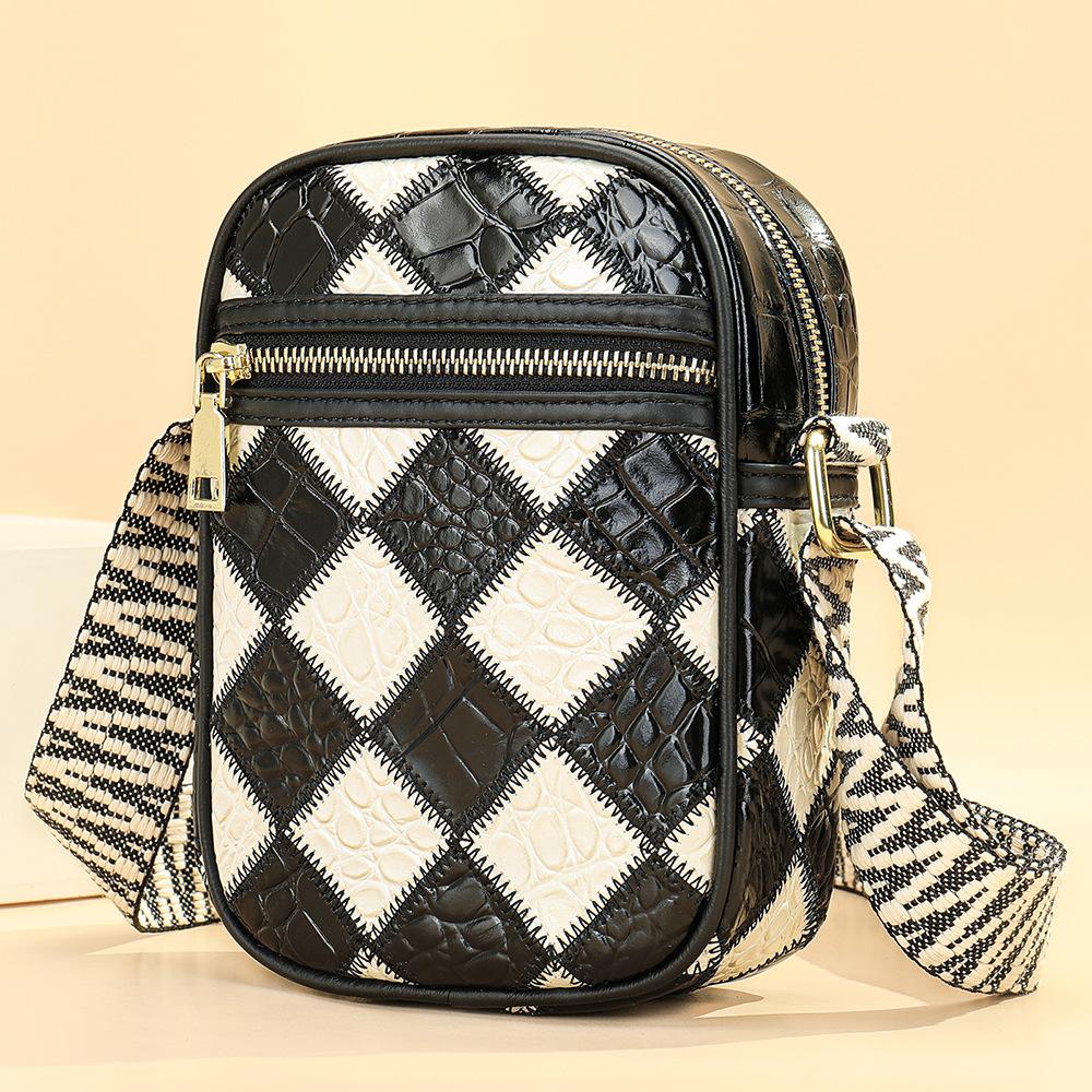 Genuine Leather Women's Bag Splicing Simple Crossbody Shoulder Bag