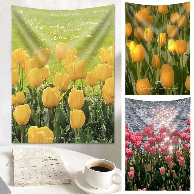 Tulip Floral Tapestry Natural Aesthetic Wall Decoration High-Quality Home Furnishing For Bedroom And Living Room