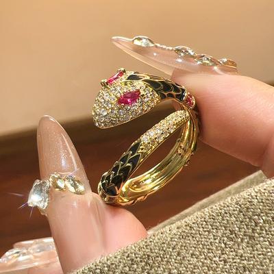 Jewelry Rings Jewelry Retro Snake Style Light Luxury Women'S Zircon Ring Premium Sense