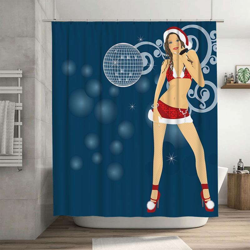 

Tu Chic Christmas Shower Curtain Festive Holiday Bathroom Decor Santa Claus Pattern Waterproof Fabric Backdrop Xmas Home Accent W60H190(CM)-1 Pcs