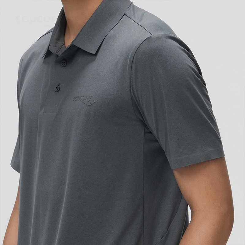 Saucony Logo Print Solid Color Casual Sports Short Sleeve Polo Shirt Men Polo Shirt Light-Gray SC2240075B-MG31