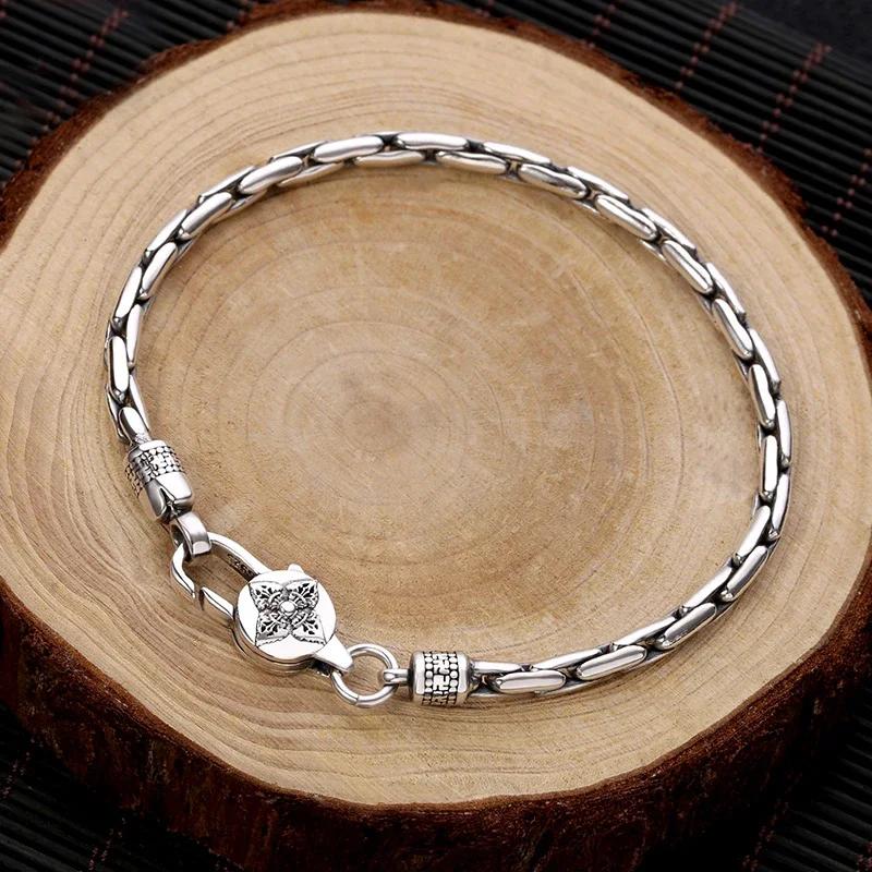 HX Silver 4mm/5mm Smycken Herrarmband Personlighet Fredsmönster Retro Hipster Nyckelmönster Spänne Present Accessoar Kedjeserie