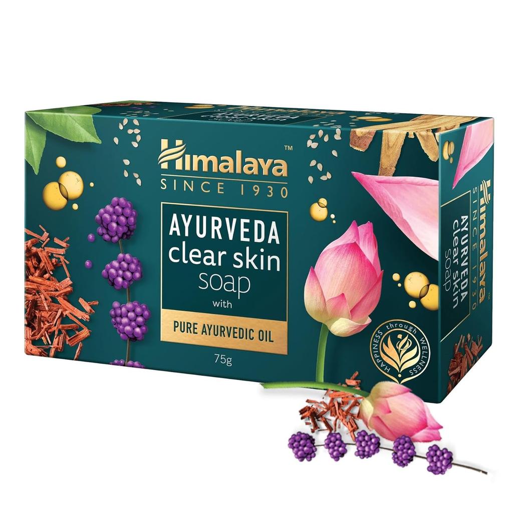 Himalaya Ayurveda Clear Skin Soap For Blemish-Free Glowing Skin, Natural Face & Body Cleanser Bar, 75g, Pack Of 1