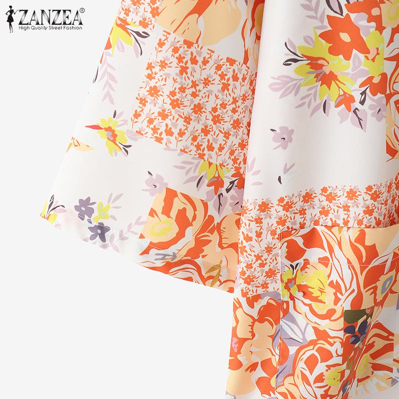 ZANZEA Women Casual Round Neck Loose Short Sleeve Floral Blouse