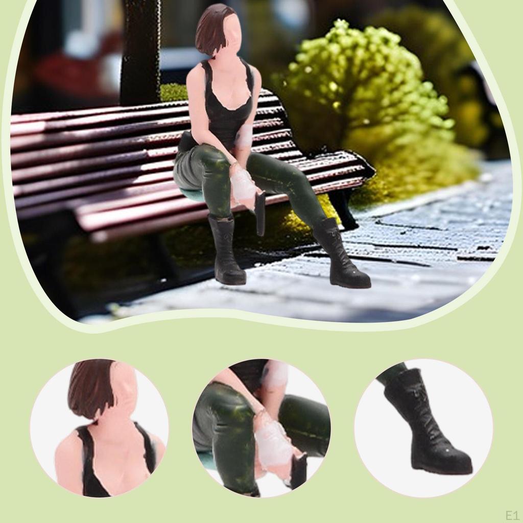 1/64 Scale Seated Lady Miniature Figure Mini Short Haired Beauty Figurine Stylish Diorama Prop for
