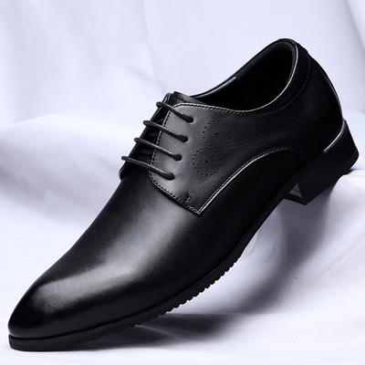 Moda Alla Moda Uomo Versione Coreana Scarpe Piccole in Pelle a Punta Classiche Nere con Lacci Comode Scarpe in Pelle Business Casual