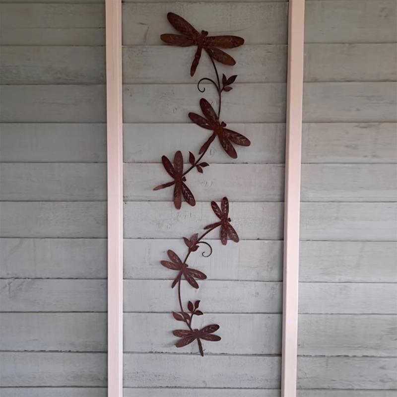 3D Metal Dragonflies Wall Art Hanging Decoration Wrought Iron Wall Hanging Sculpture Garden Homes Party Decoration