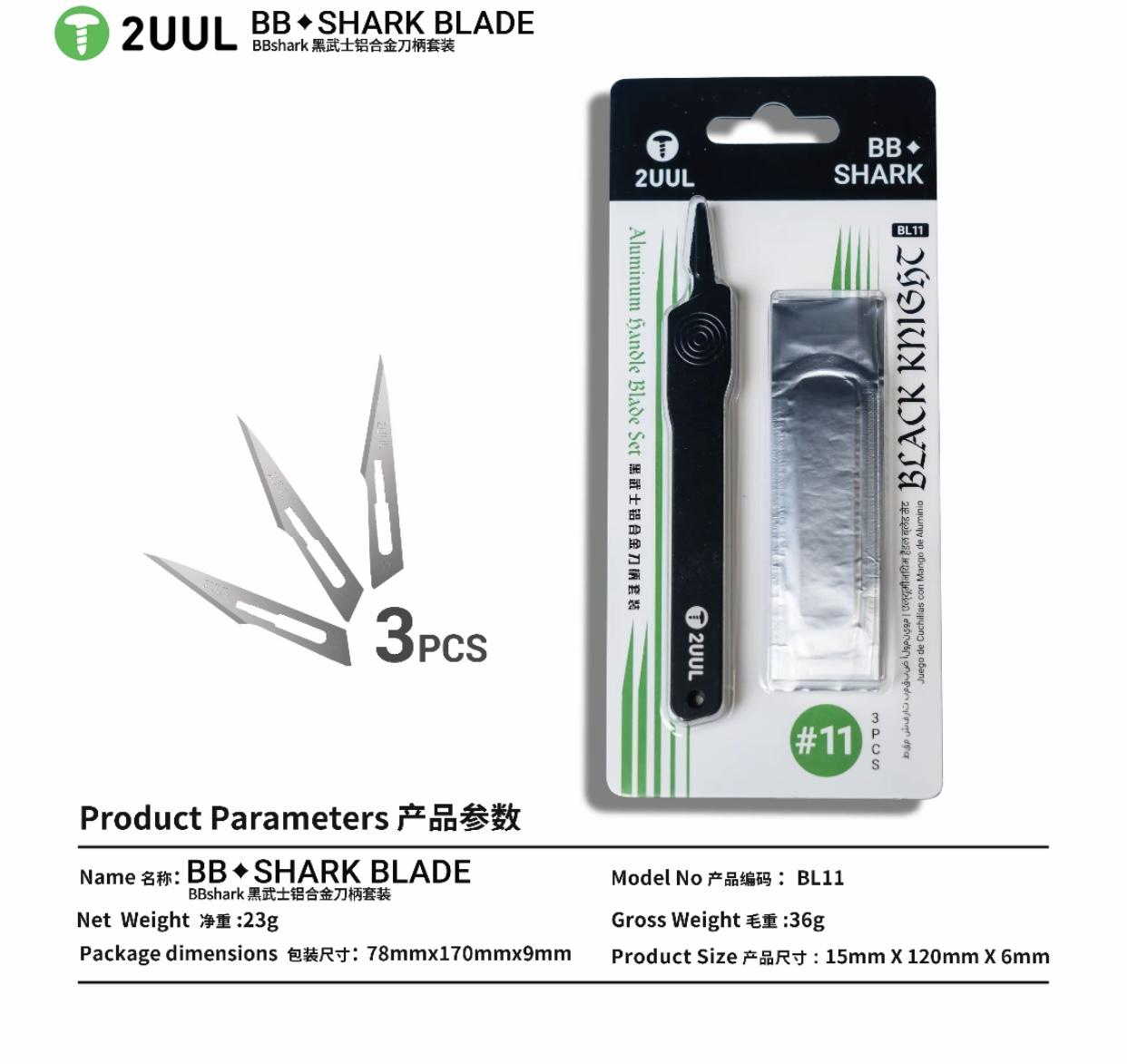 

2UUL Black Knight Aluminum Alloy Handle + 3 #11 Blades Precision Tool Set for Mobile Phone Screen Disassembly and Repair