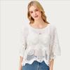 DIMANAF 2025 New Short T-Shirt Women Knitting Lace O-Neck Hollow Summer Style Basic Tops Tees Loose Clothing