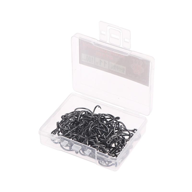 100Pcs/Box High Carbon Steel Fish Hook Durable High Strength Barbed Fishing Hooks With Ring For Carp Fishing Accessories