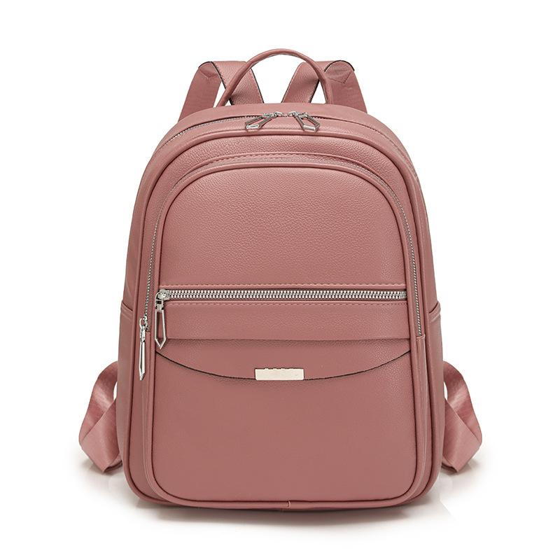 

Women s Faux Leather Backpack with Multiple Zipper Compartments and Top Handle розовый