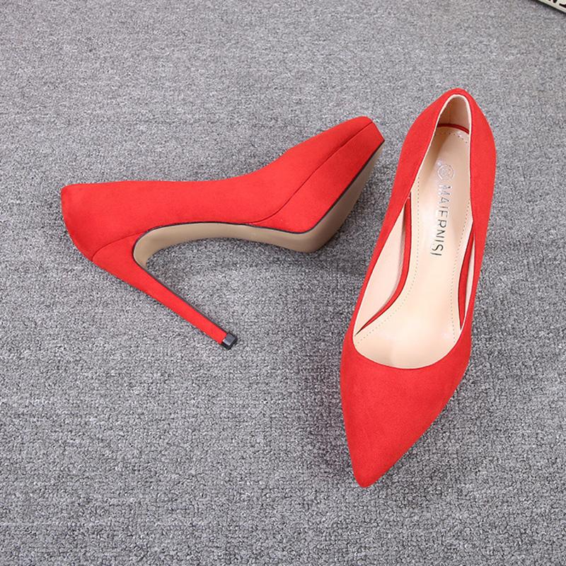 Dame stiletthæler Semsket skinn Sexy Catwalk bankett 12 cm hæl 2,5 plattform WZ