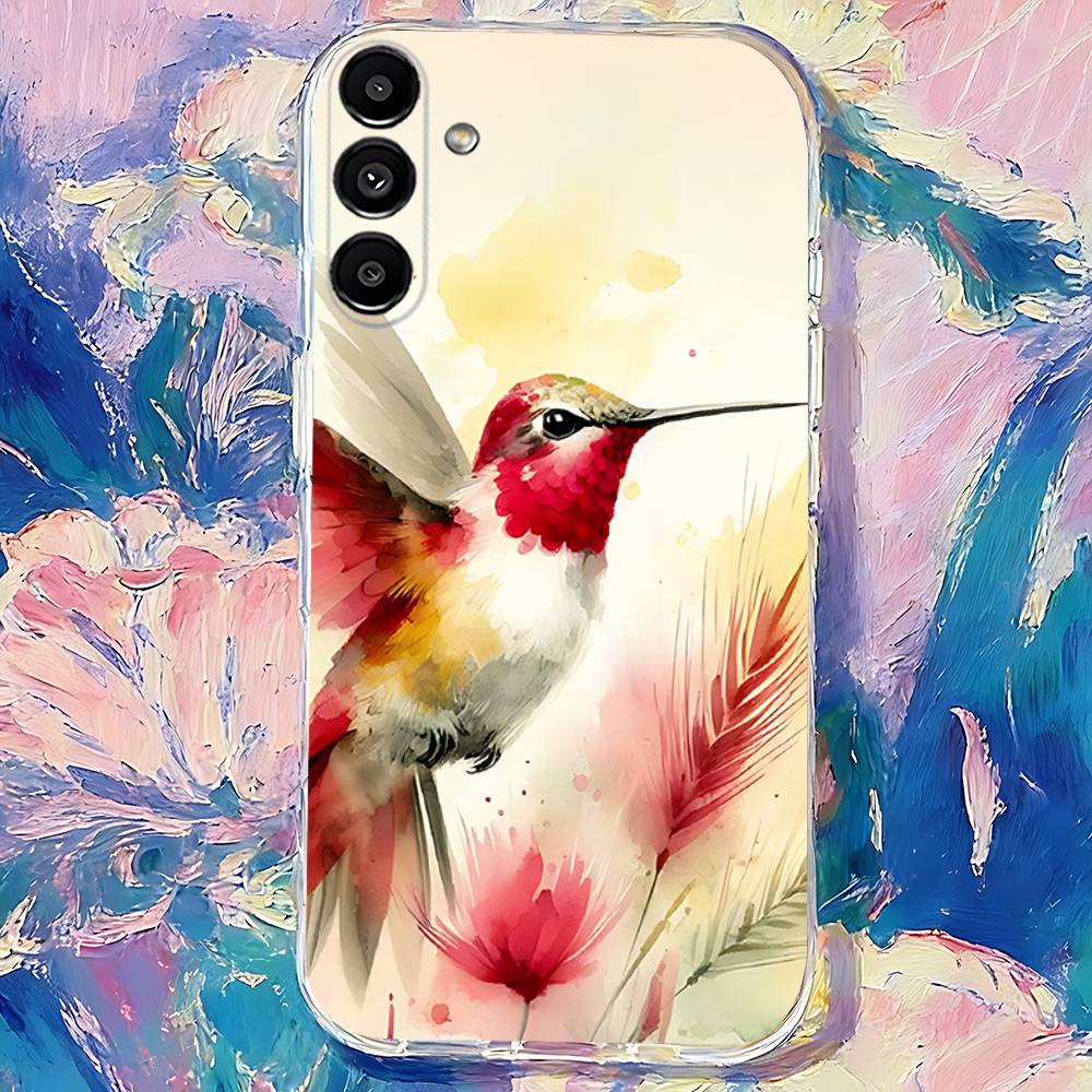 Bird Hummingbird Painting Phone Case For Samsung S30,S25,S24,S23,S21,S22,S20,S10,5G,FE,lite,PIus,Ultra Transparent Cover