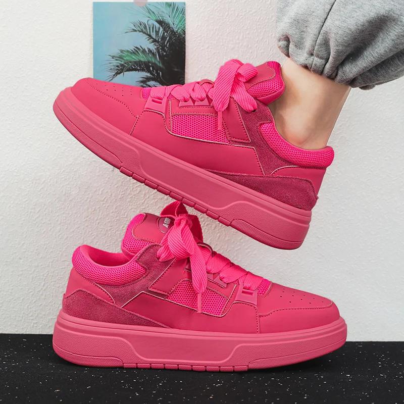 2024 Nye Personlige Rosa Uformelle Herre Designer Board Sko Moteable Ekte Lær Pustende Høyere Flate Sportssko