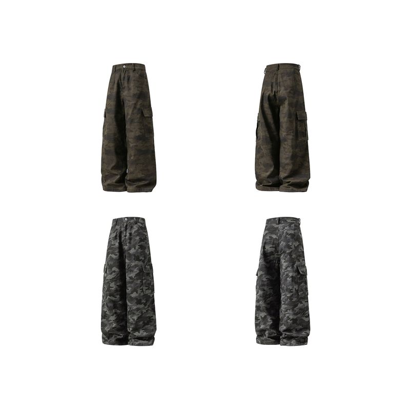 Wassup American Retro Camouflage Cargo Pants Niche Design Scimitar Pants Unisex Sickle Pants Couple Casual Pants