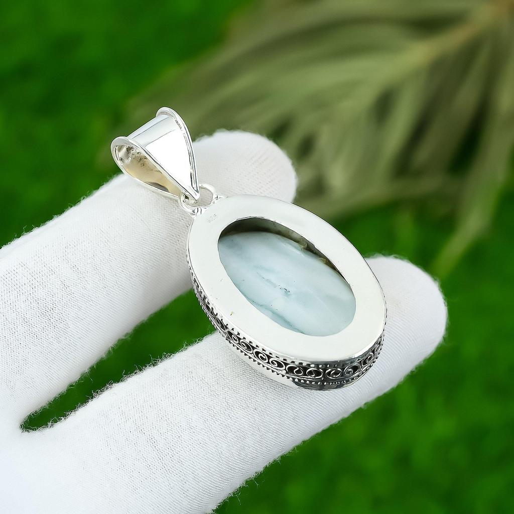 Oval Natural Blue Rhodochrosite Sterling Silver Wedding Vintage Pendant Jewelry