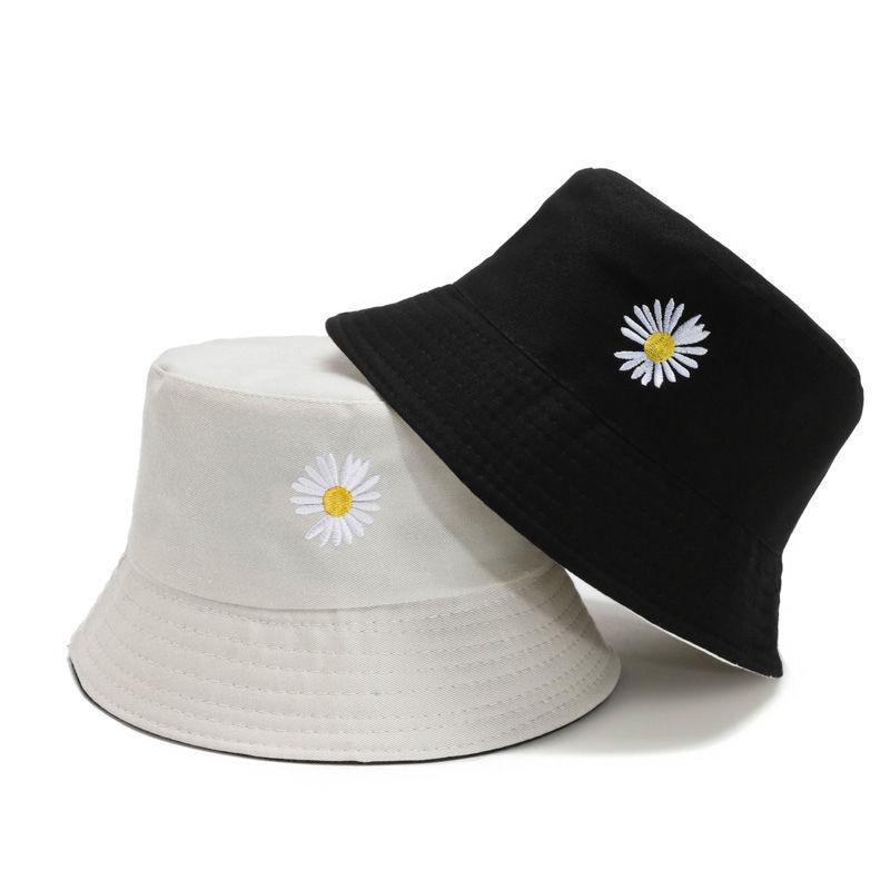 Double-sided bucket hat for men and women Korean version trendy embroidery fashion student hat female sunshade Japanese youth couple hat