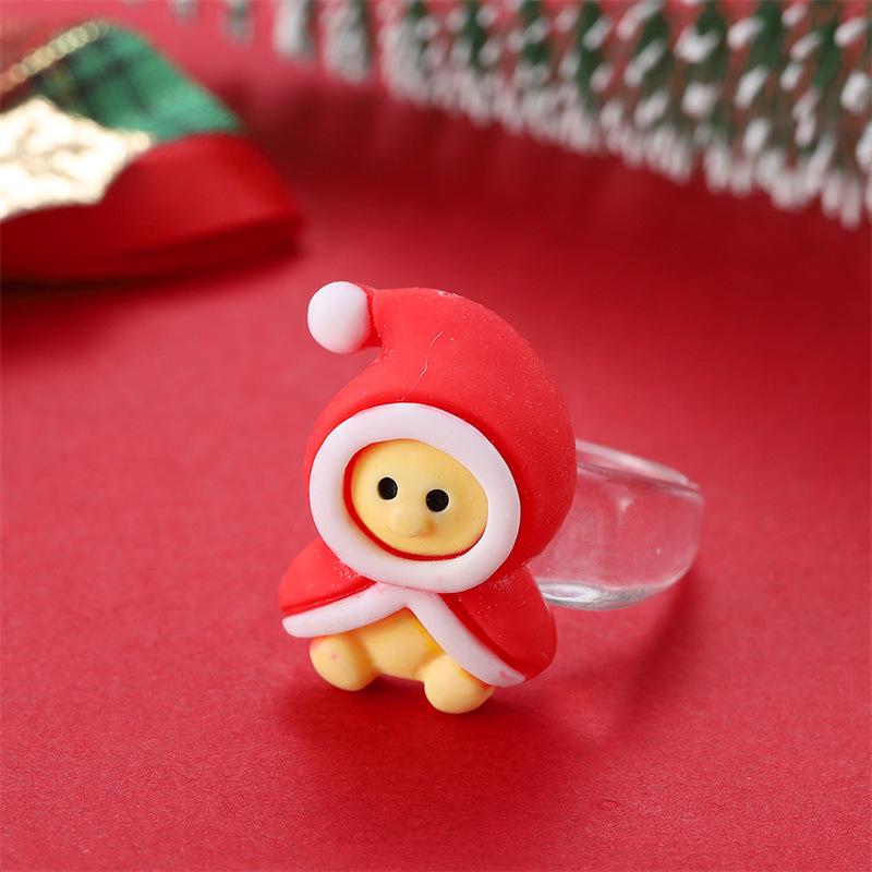 Vánoční kreslený prsten s medvědem, zvonkem a sobem - Slavnostní a módní