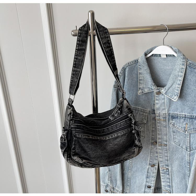 Lazy wind retro shoulder bag 2025 denim premium American women's backpack going out commuter messenger bag