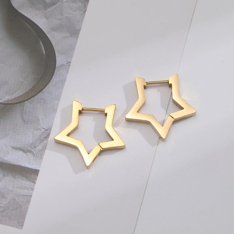 Boucles d'Oreilles en Titane et Acier - Boucles d'Oreilles Étoile à Cinq Branches Plaqué Or Véritable 18 carats, Convient aux Hommes et aux Femmes