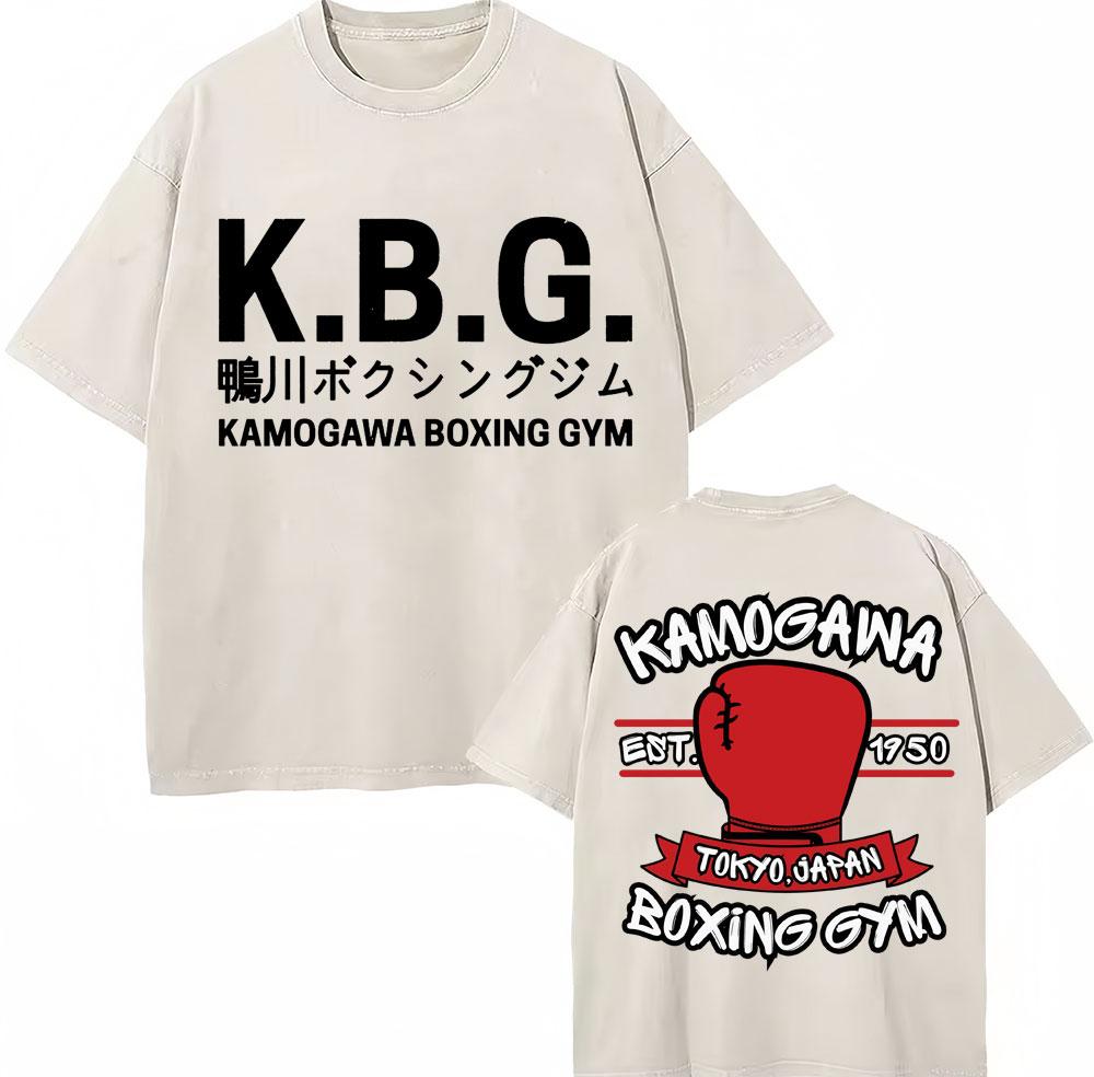 Vintage Gewaschene T-Shirts Anime Hajime No Ippo Kamogawa Boxen Gym Makunouchi KGB T-Shirts Unisex Damen Locker Baumwolle Sommer T-Shirt
