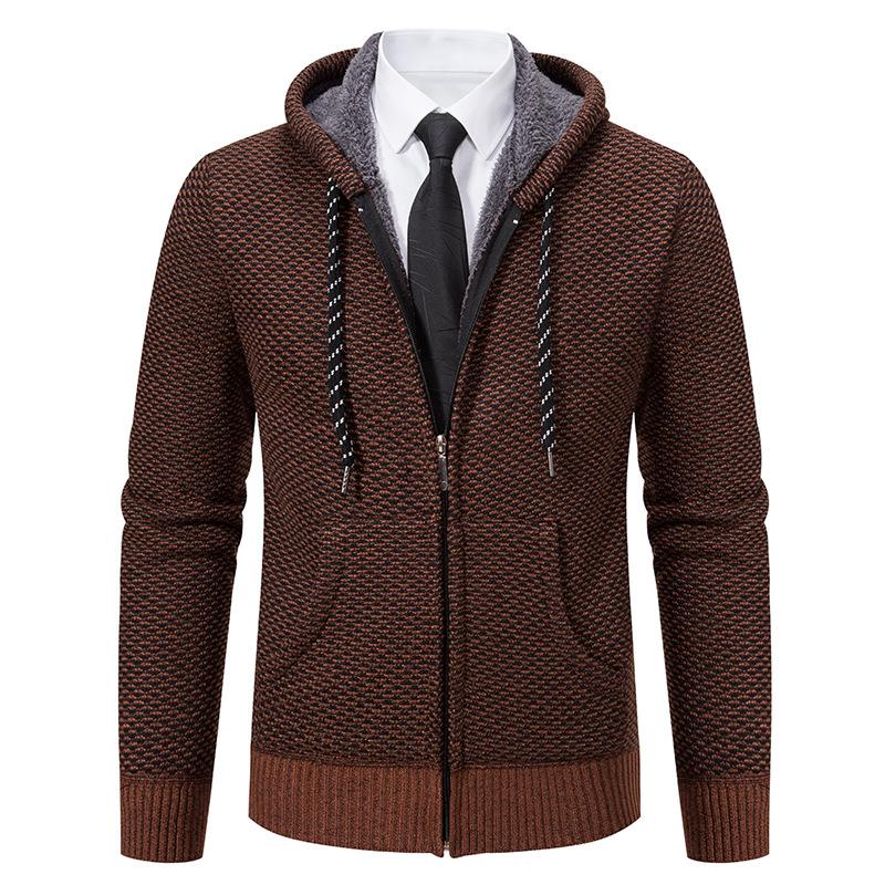 

Cardigan Sweater Young and Middle-aged Jacket Autumn and Winter New Hooded Casual Fleece Thread Sweater Men s 3XL