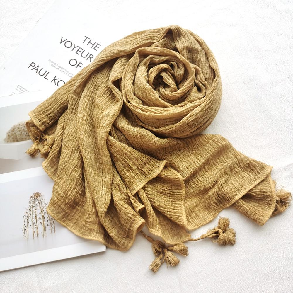 Solid Color Literary Retro Scarf Autumn and Winter Men's Scarf Bark Ball Scarf Women's Shawl Bag Turban