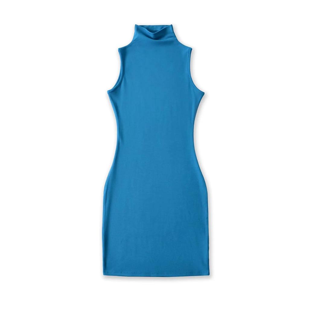 2025 Women's European & American Style High Neck Sleeveless Tank Dress - Sexy, Hip-Hugging Fit