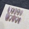 Pure Hand-wearing Nail Fake Nail Patch Nail Art Finished Purple Light Bulb Cat Eye Cloth Chela Magic Mirror Miracle Angel